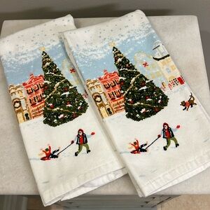 NWT TWO Threshold Winter Scene Hand Towels